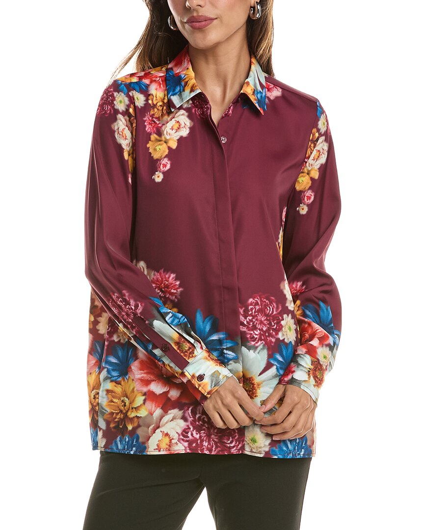 T Tahari Button Down Tunic Blouse