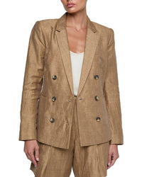 L’Agence Colin Double Breasted Linen-Blend Blazer