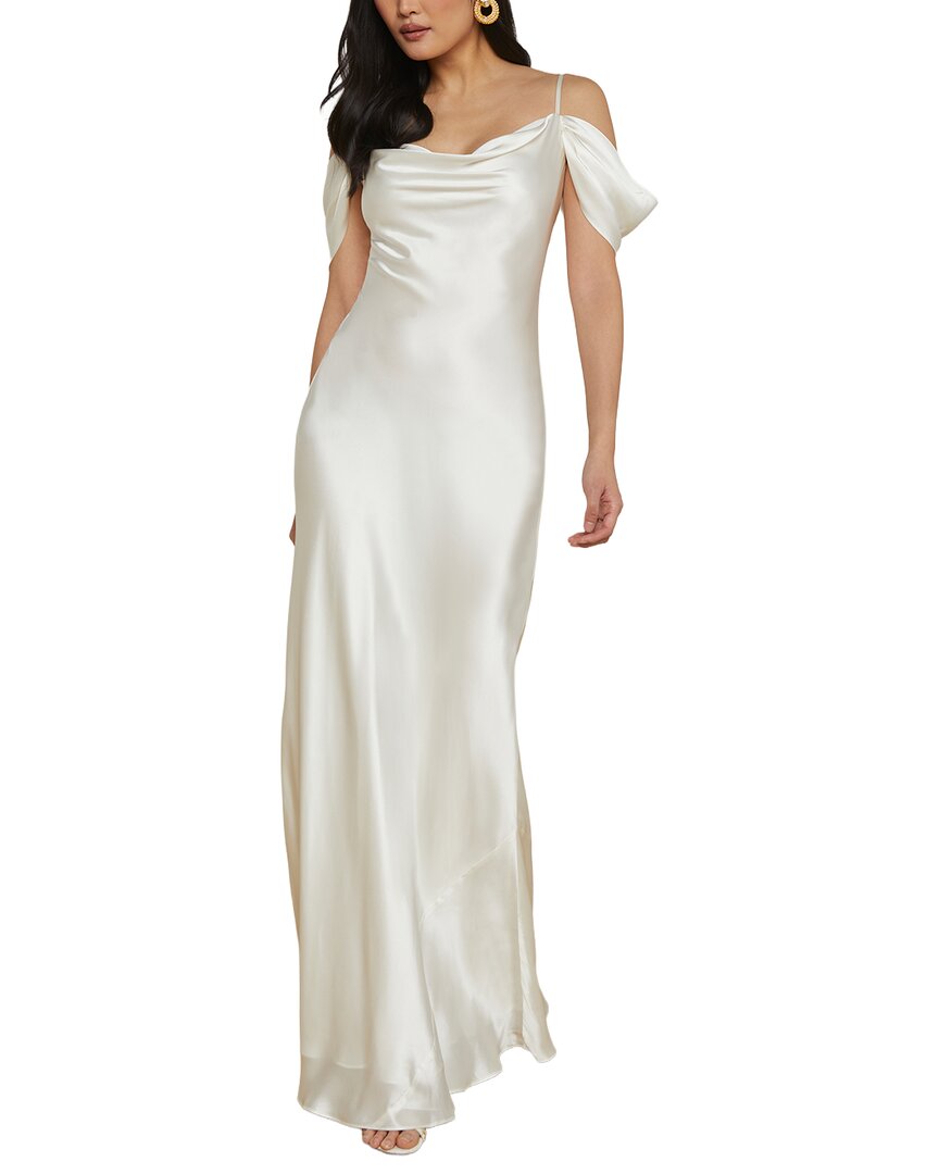 L’Agence Kenna Cowl Cold-Shoulder Silk Dress