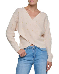L’Agence Antonella Studded Surplice Wool-Blend Sweater
