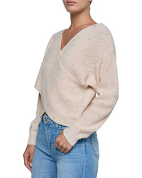 L’Agence Antonella Studded Surplice Wool-Blend Sweater
