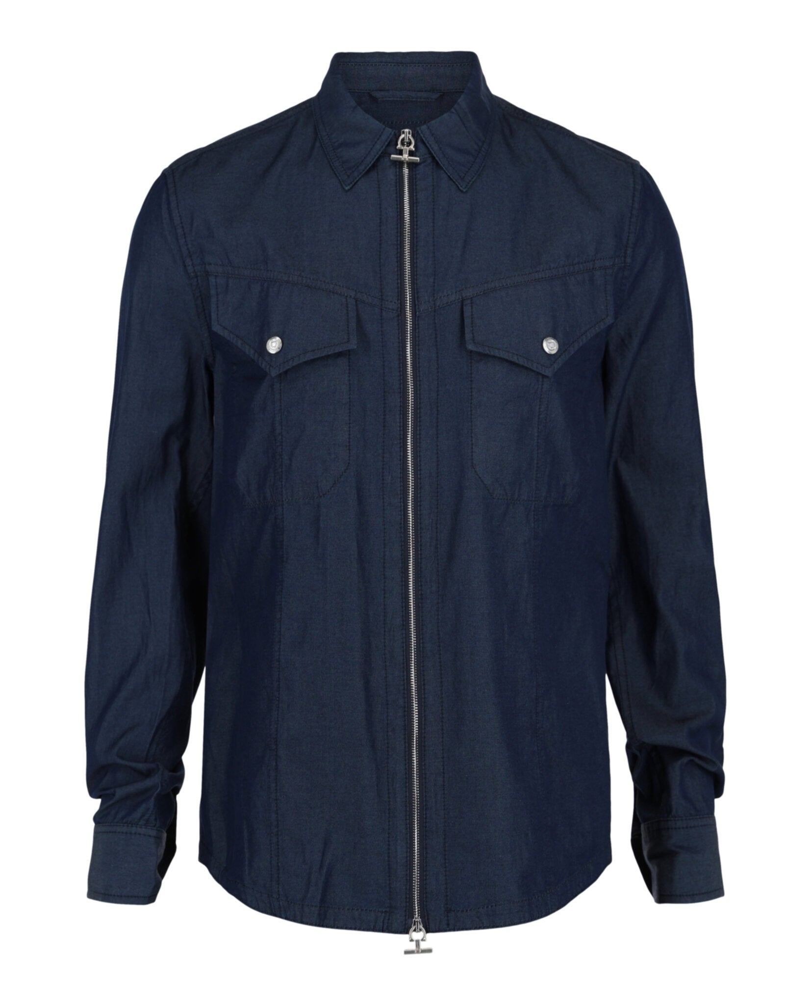 Ferragamo Mens Denim Zipper Shirt