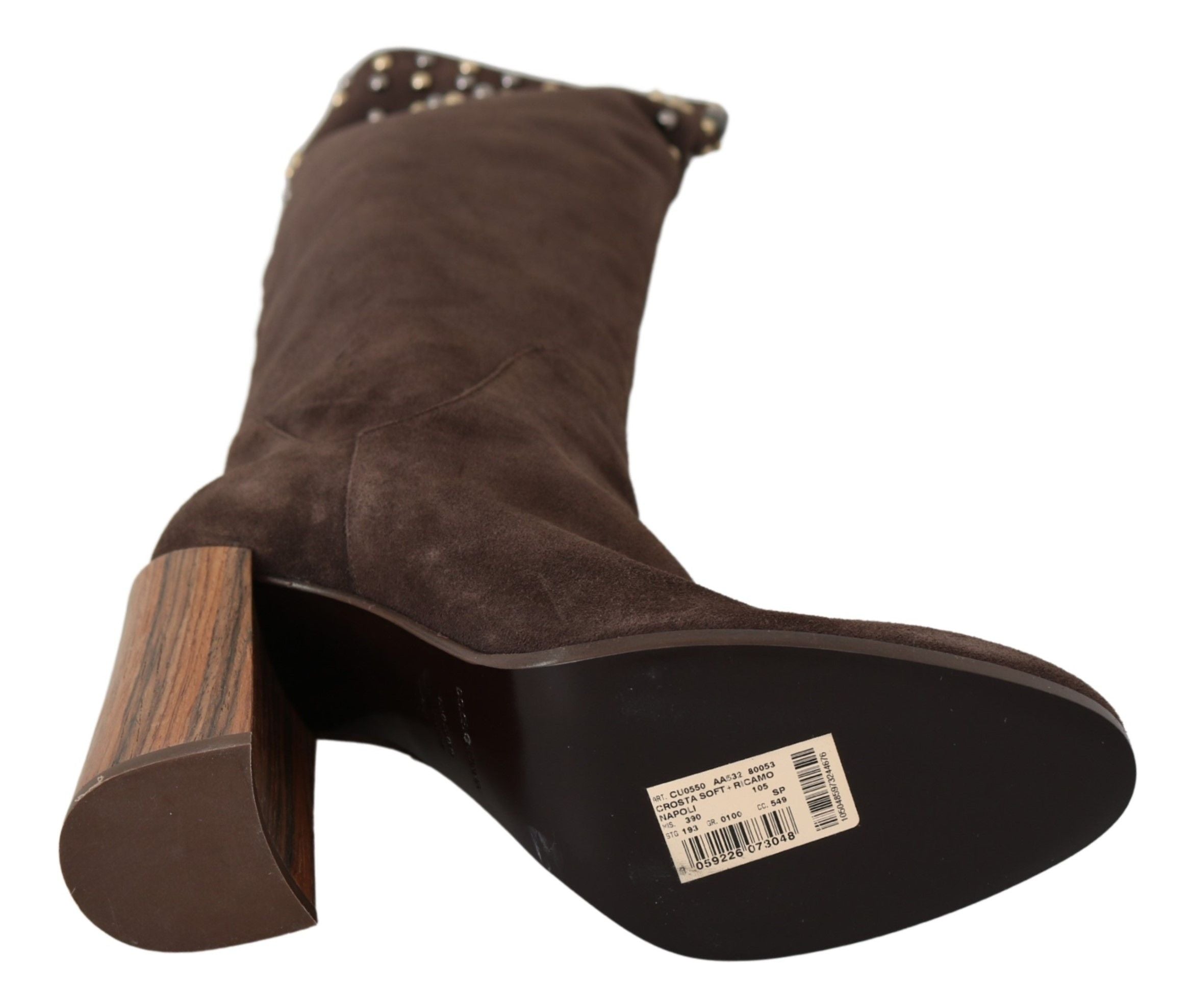 Dolce & Gabbana Brown Suede Studded Knee High Shoes Women's Boots