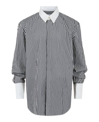 Ferragamo Mens Striped Long Sleeve Dress Shirt Regular XL White Black