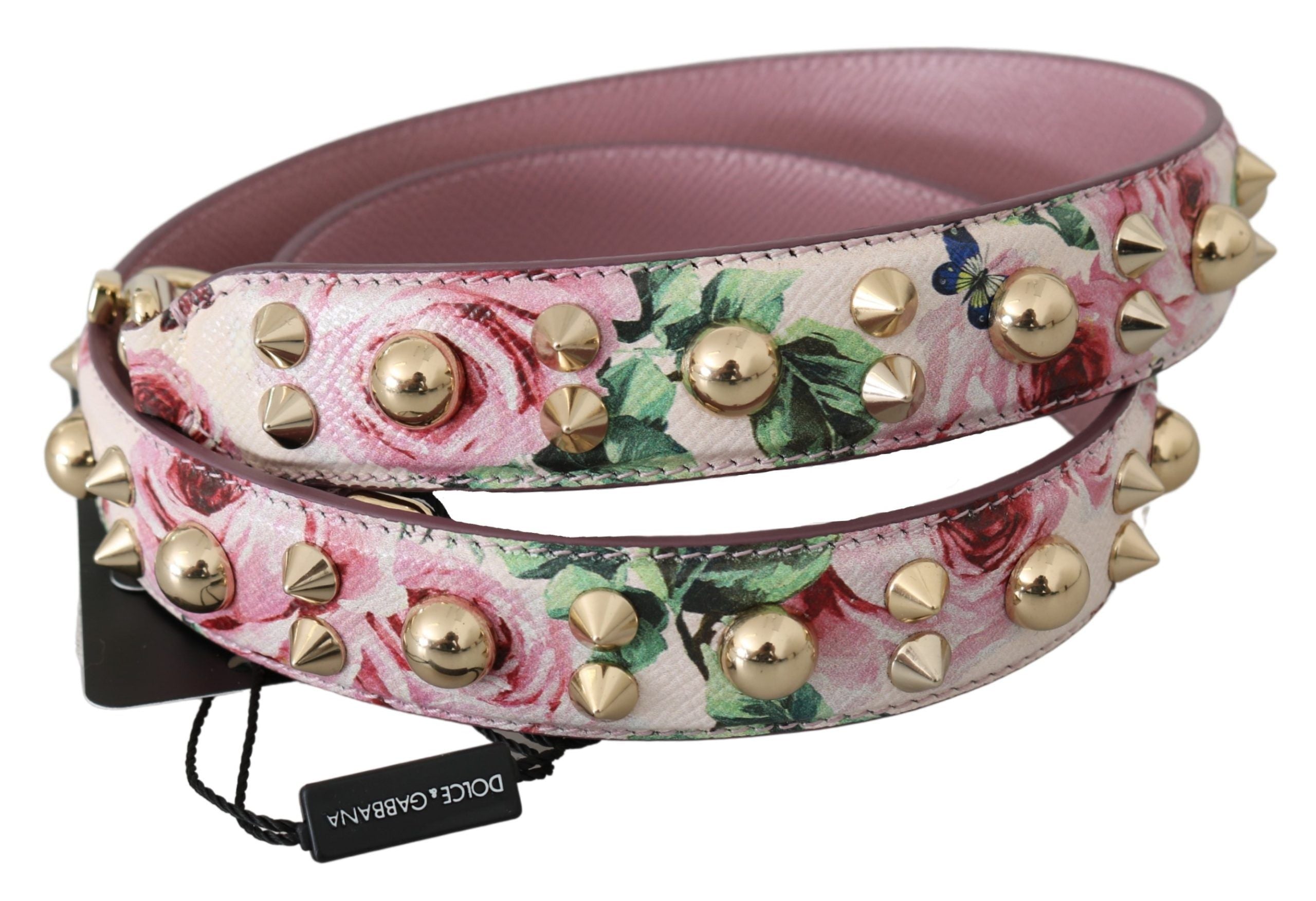 Dolce & Gabbana Dolce & Gabbana Pink Floral Leather Stud Accessory Shoulder Women's Strap