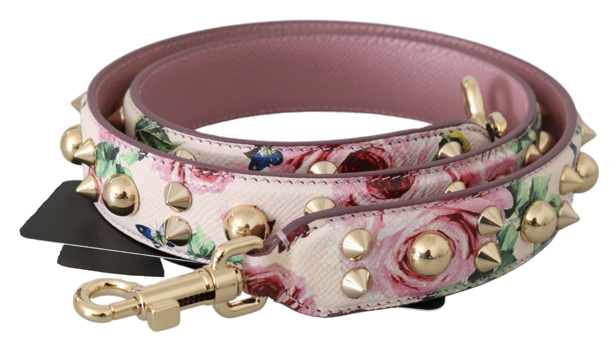 Dolce & Gabbana Dolce & Gabbana Pink Floral Leather Stud Accessory Shoulder Women's Strap