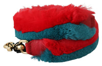 Dolce & Gabbana Dolce & Gabbana Red Blue Rabbit Fur Leather Shoulder Women's Strap