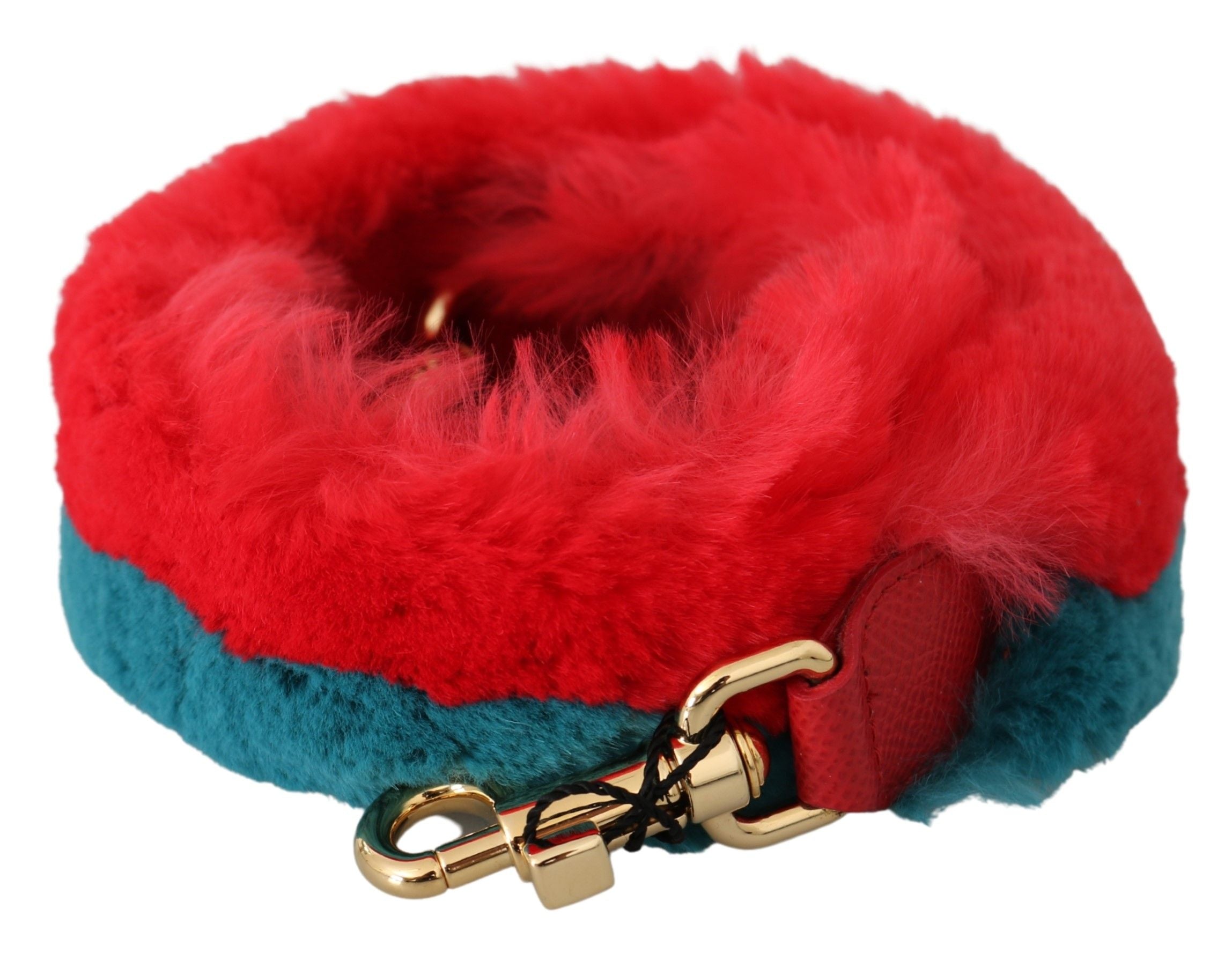 Dolce & Gabbana Dolce & Gabbana Red Blue Rabbit Fur Leather Shoulder Women's Strap