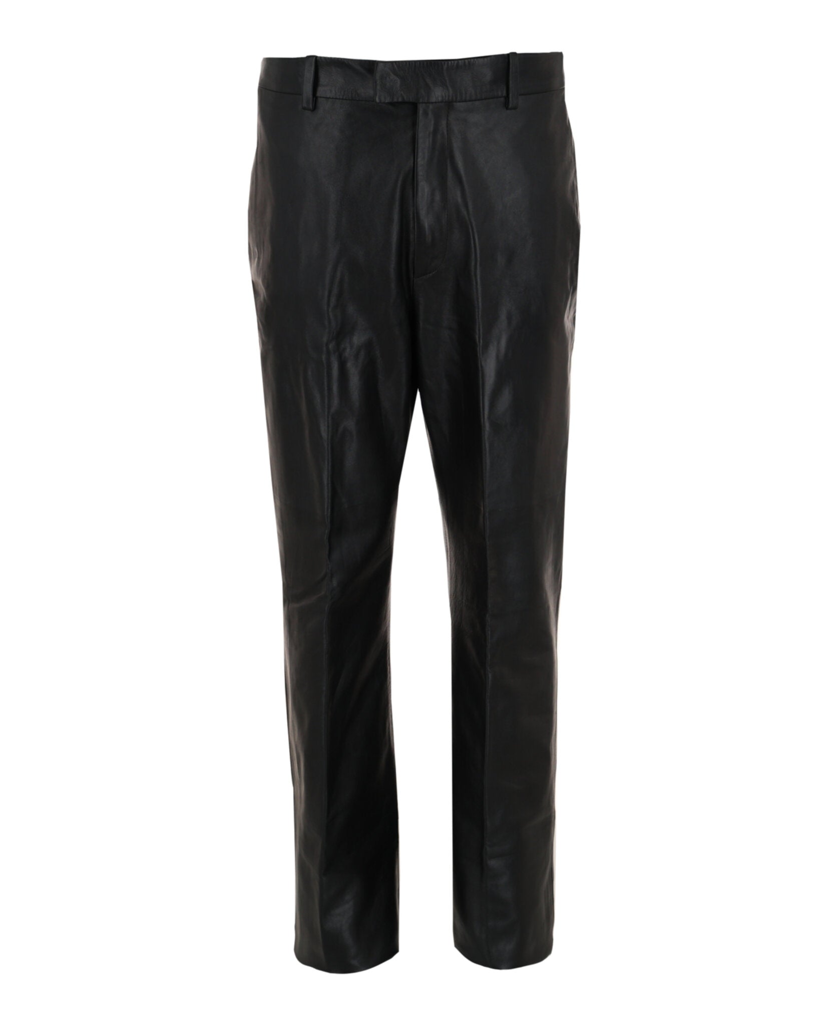 Ferragamo Mens Leather Mid-Rise Pants Black