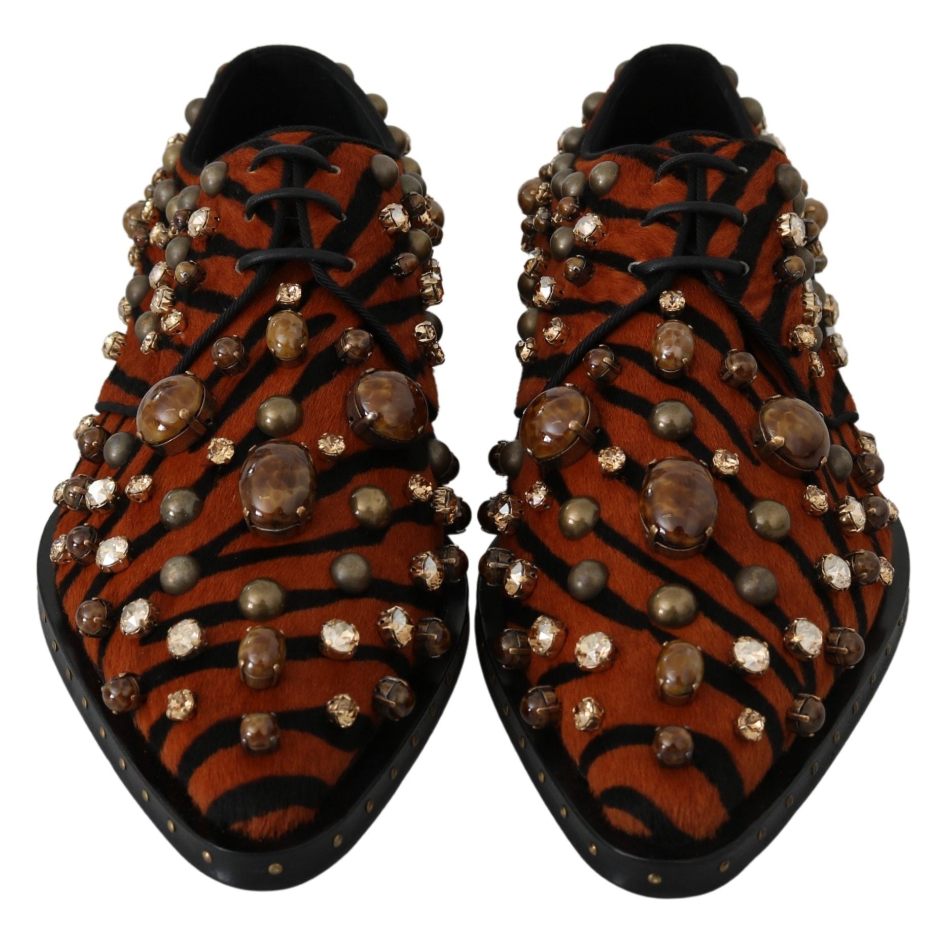 Dolce & Gabbana Dolce & Gabbana Orange Pony Hair Crystal Dress Broque Women's Shoes