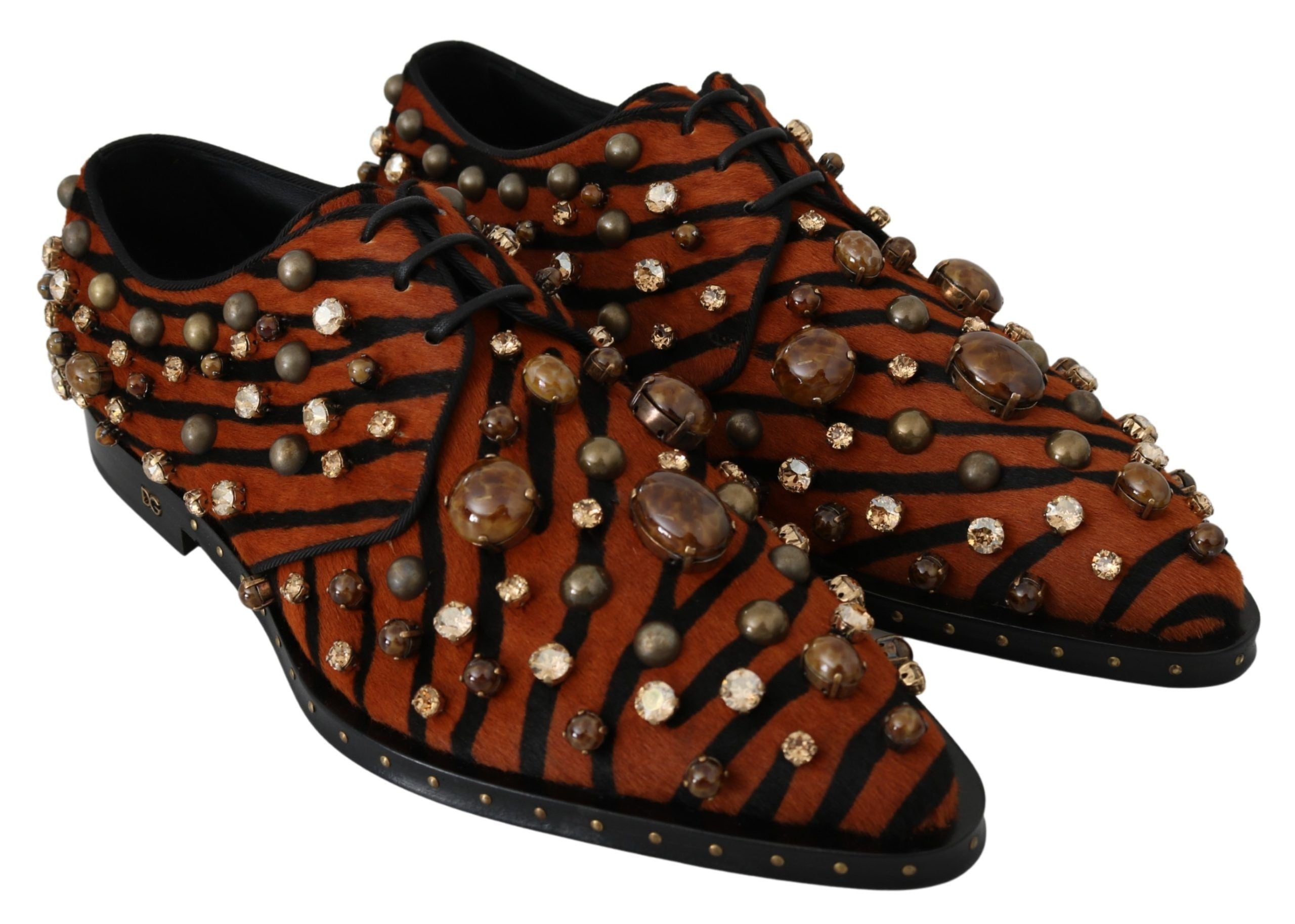 Dolce & Gabbana Dolce & Gabbana Orange Pony Hair Crystal Dress Broque Women's Shoes