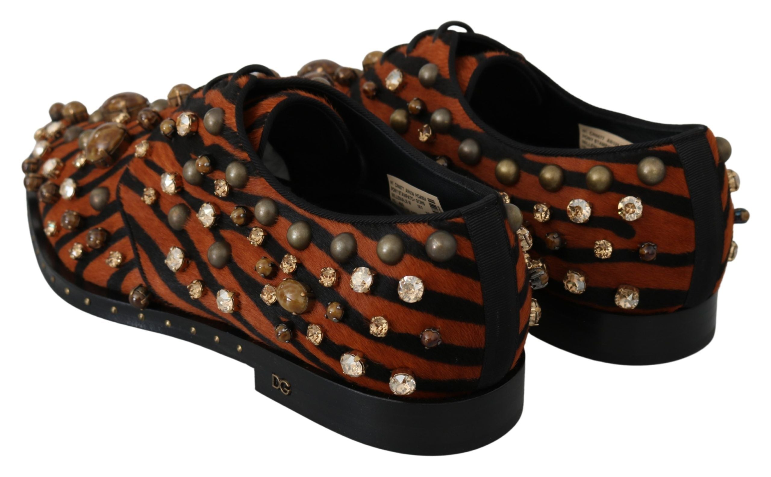 Dolce & Gabbana Dolce & Gabbana Orange Pony Hair Crystal Dress Broque Women's Shoes