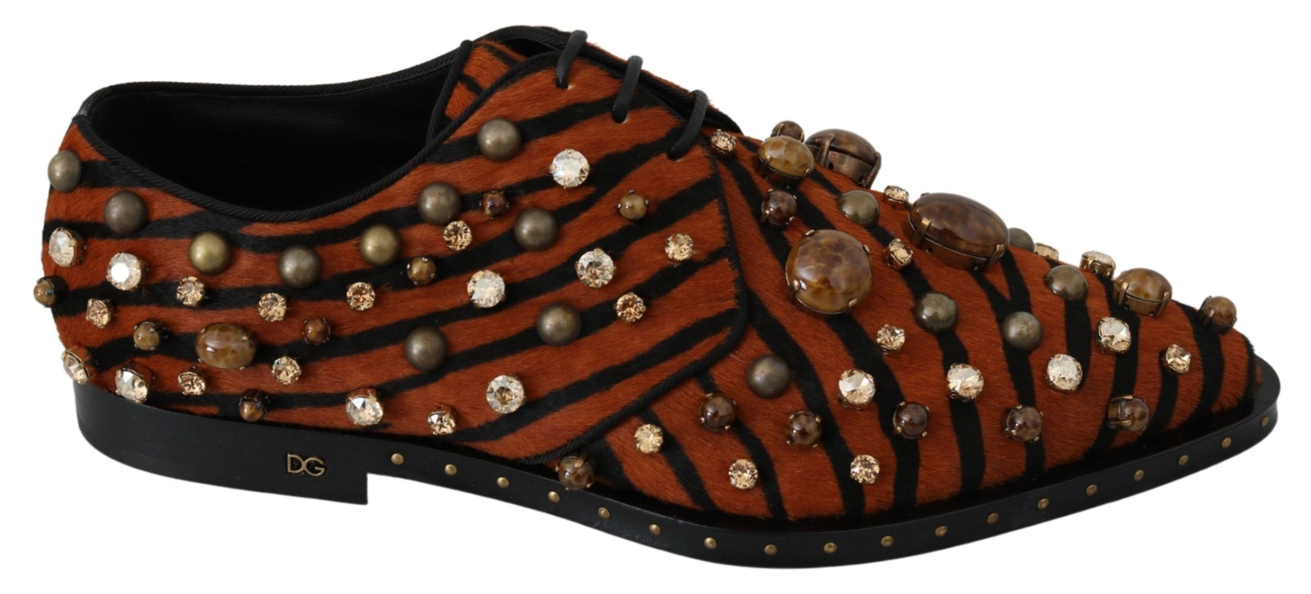Dolce & Gabbana Dolce & Gabbana Orange Pony Hair Crystal Dress Broque Women's Shoes