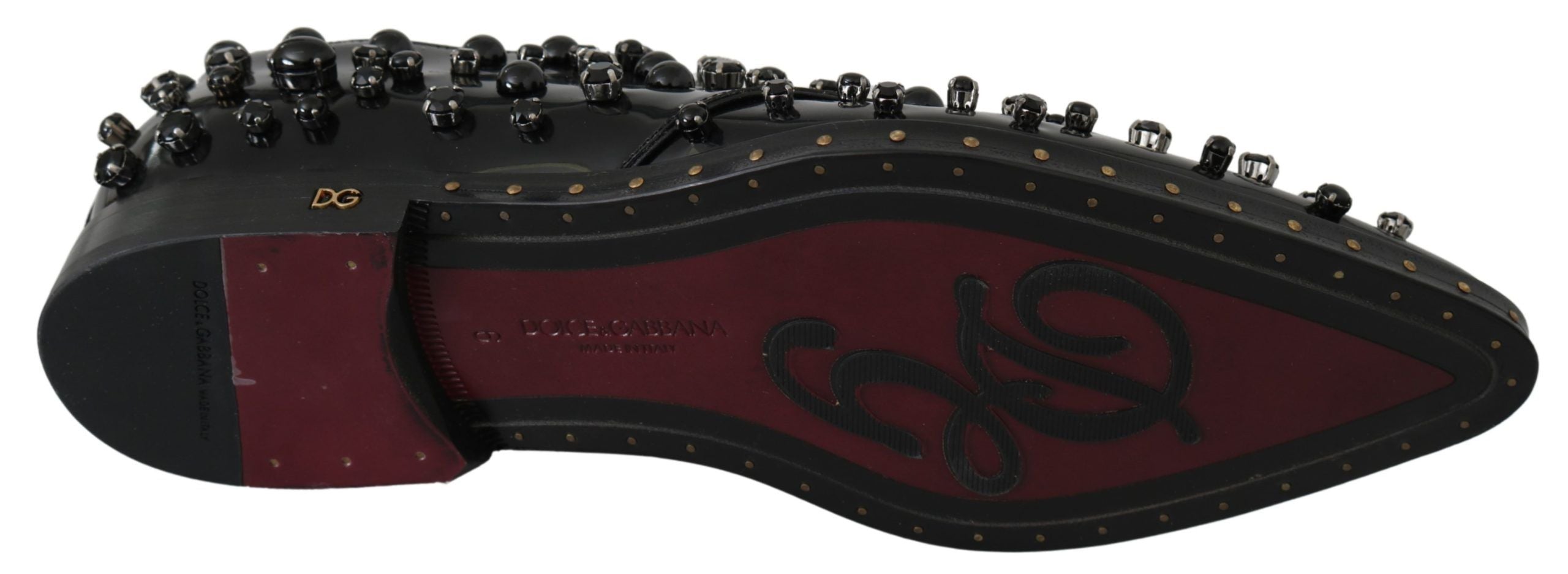 Dolce & Gabbana Dolce & Gabbana Black Leather Crystals Dress Broque Women's Shoes