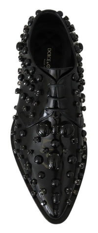 Dolce & Gabbana Dolce & Gabbana Black Leather Crystals Dress Broque Women's Shoes