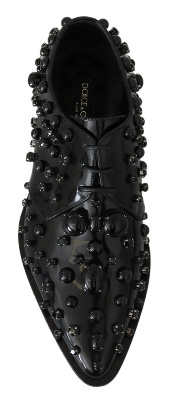 Dolce & Gabbana Dolce & Gabbana Black Leather Crystals Dress Broque Women's Shoes