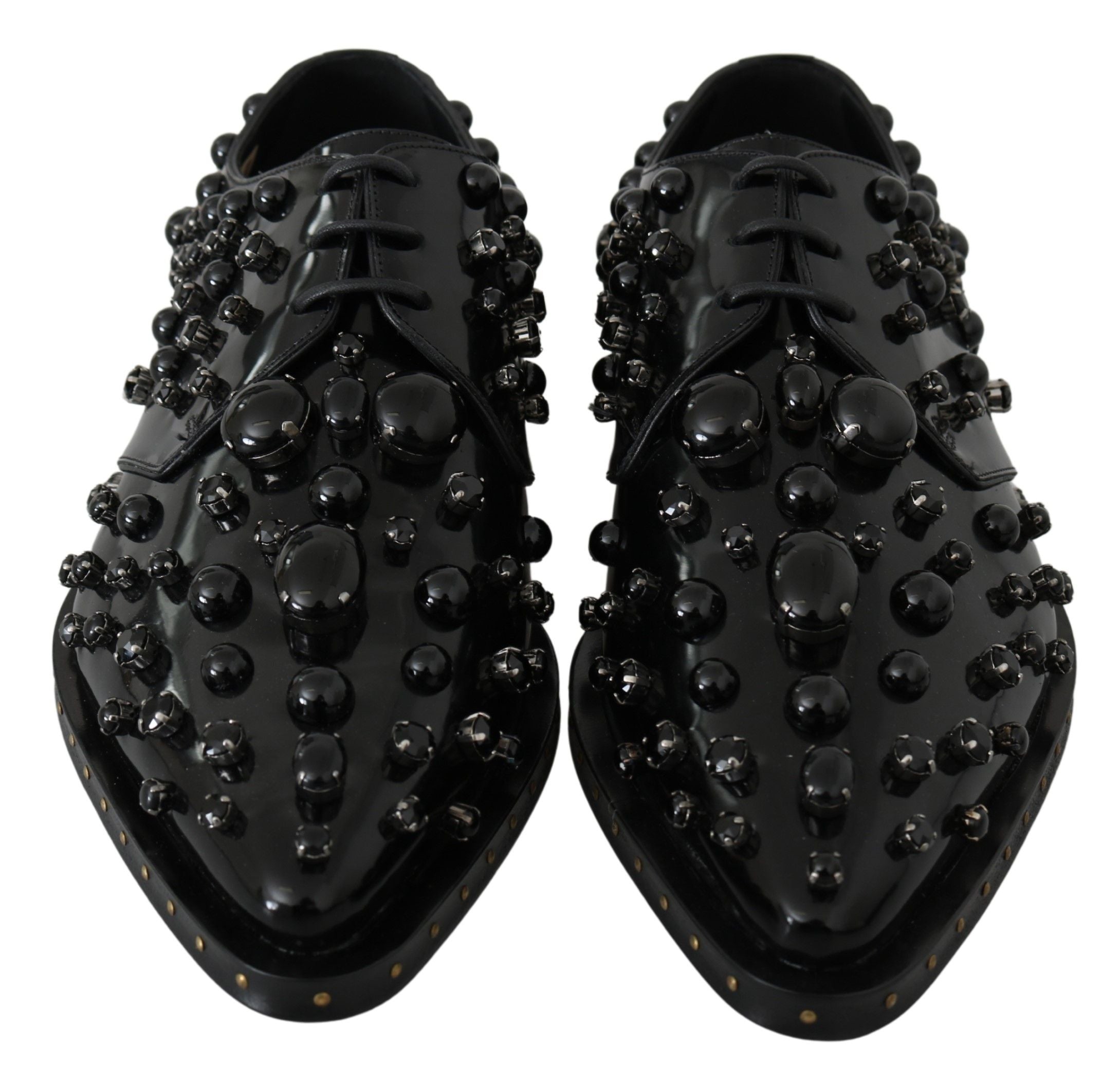 Dolce & Gabbana Dolce & Gabbana Black Leather Crystals Dress Broque Women's Shoes