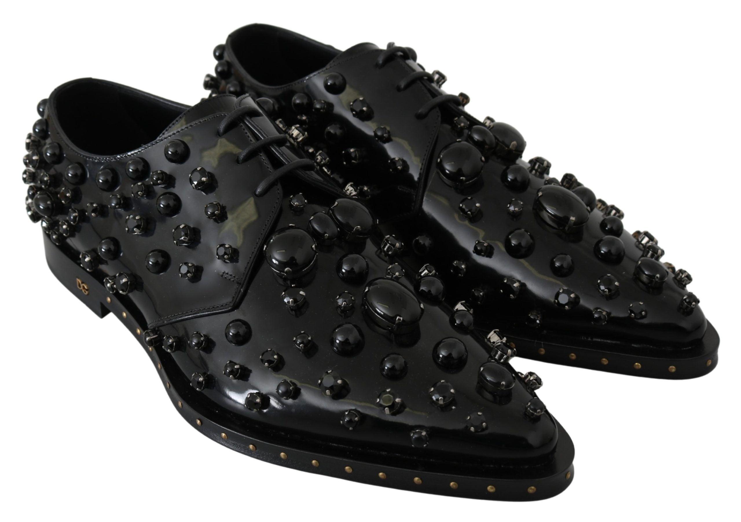 Dolce & Gabbana Dolce & Gabbana Black Leather Crystals Dress Broque Women's Shoes