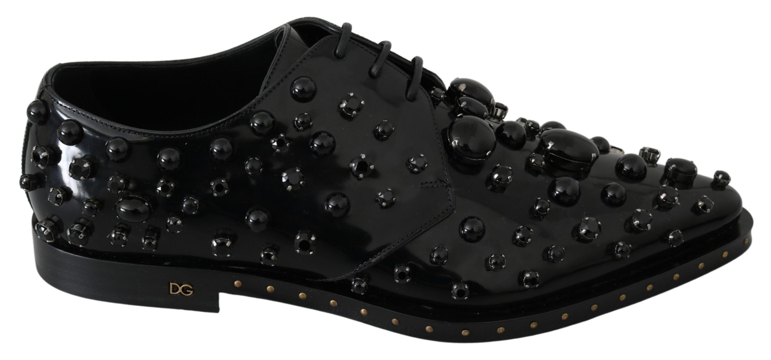 Dolce & Gabbana Dolce & Gabbana Black Leather Crystals Dress Broque Women's Shoes