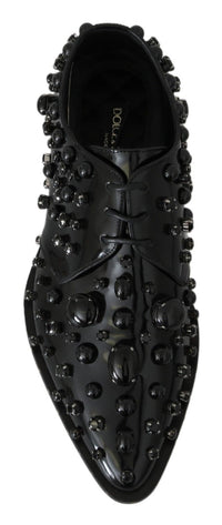 Dolce & Gabbana Dolce & Gabbana Black Leather Crystals Dress Broque Women's Shoes