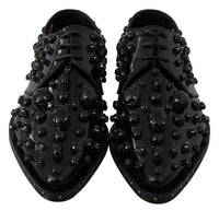 Dolce & Gabbana Dolce & Gabbana Black Leather Crystals Dress Broque Women's Shoes