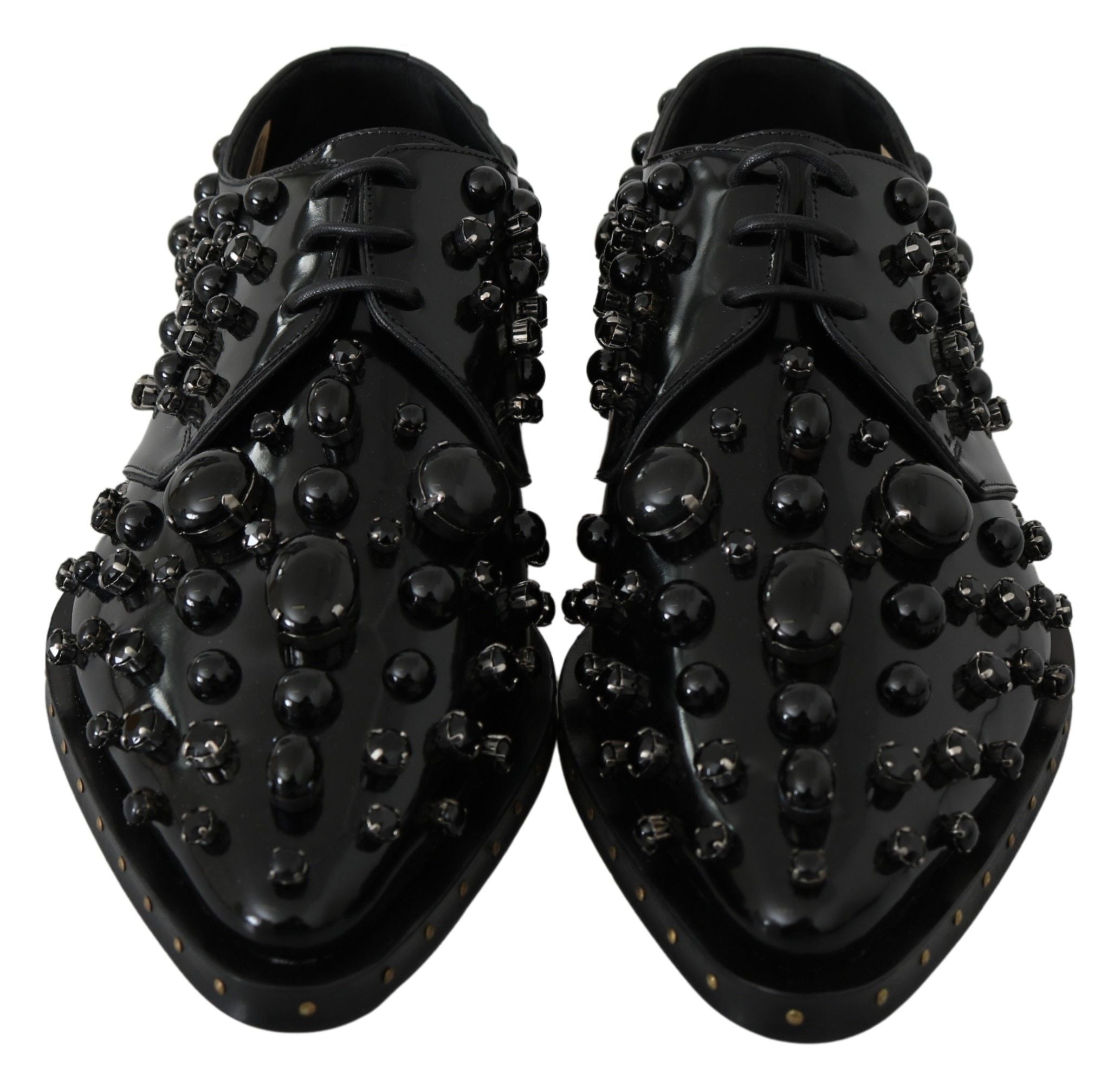 Dolce & Gabbana Dolce & Gabbana Black Leather Crystals Dress Broque Women's Shoes