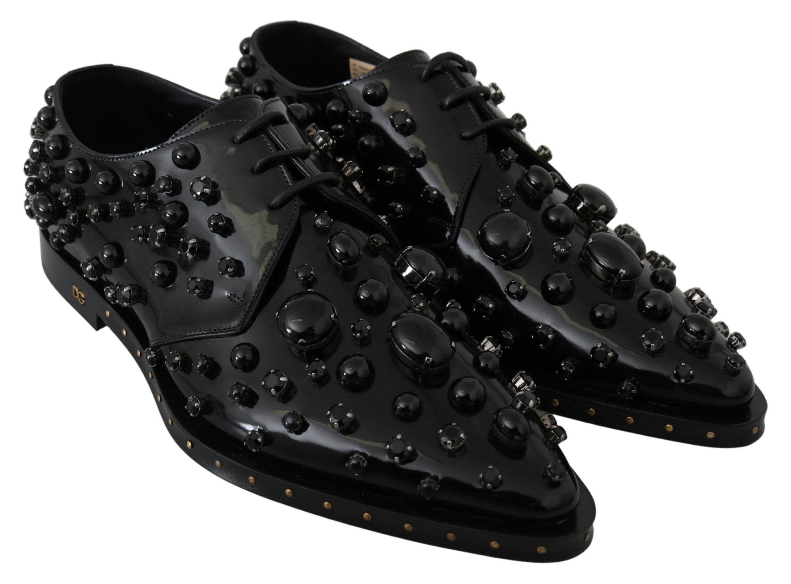 Dolce & Gabbana Dolce & Gabbana Black Leather Crystals Dress Broque Women's Shoes