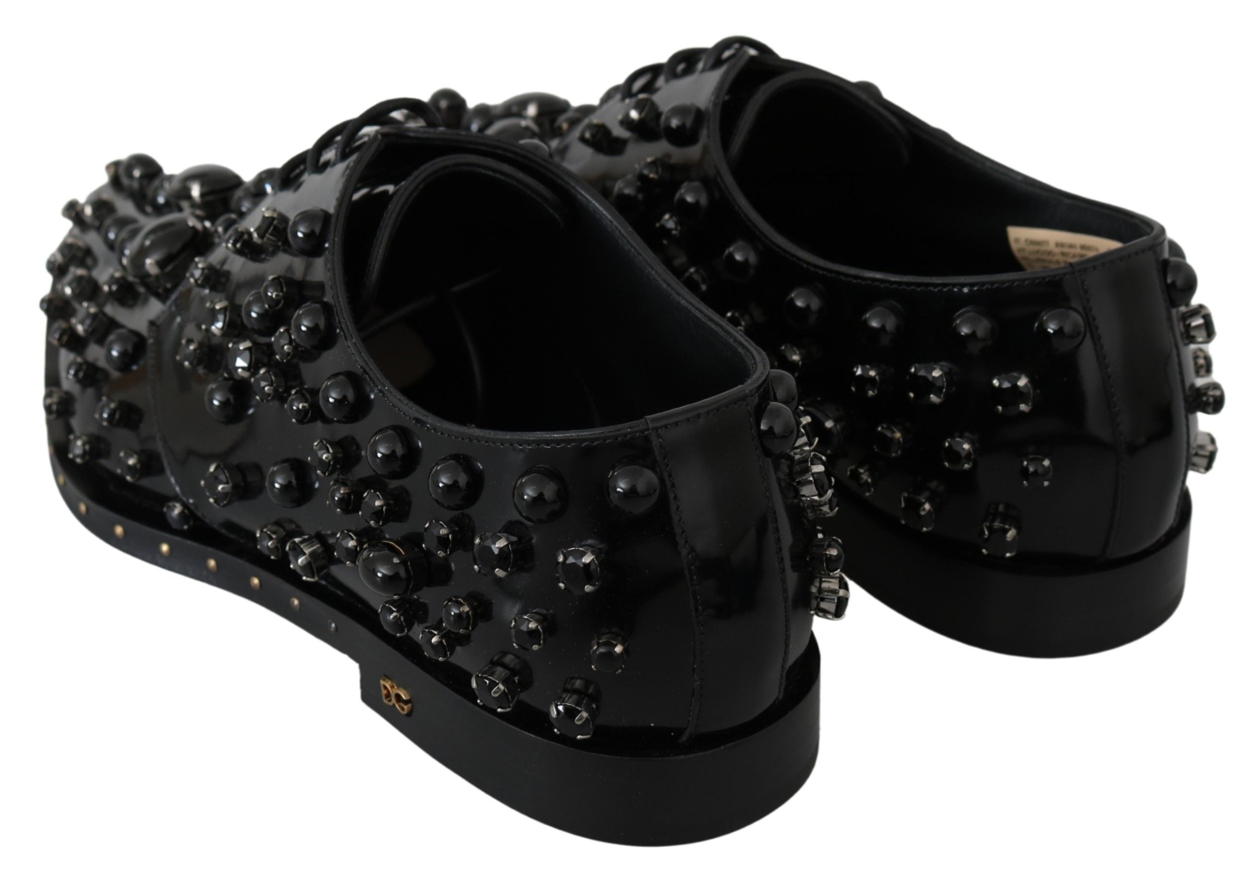 Dolce & Gabbana Dolce & Gabbana Black Leather Crystals Dress Broque Women's Shoes