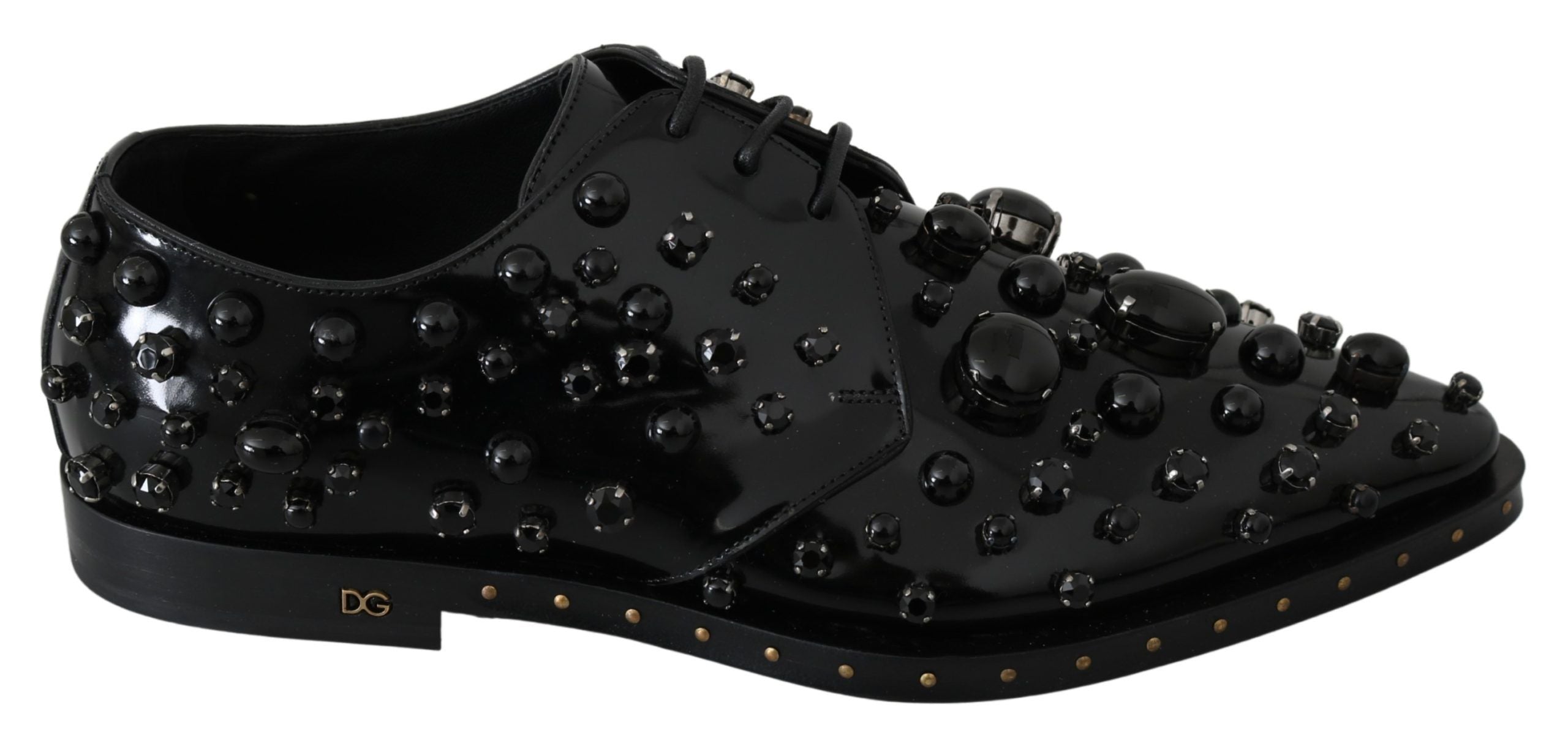 Dolce & Gabbana Dolce & Gabbana Black Leather Crystals Dress Broque Women's Shoes