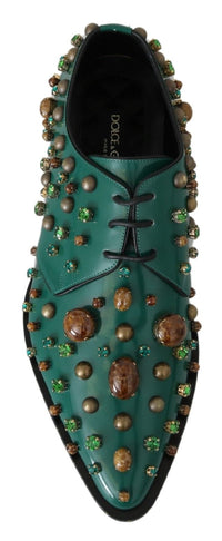 Dolce & Gabbana Dolce & Gabbana Green Leather Crystal Dress Broque Women's Shoes