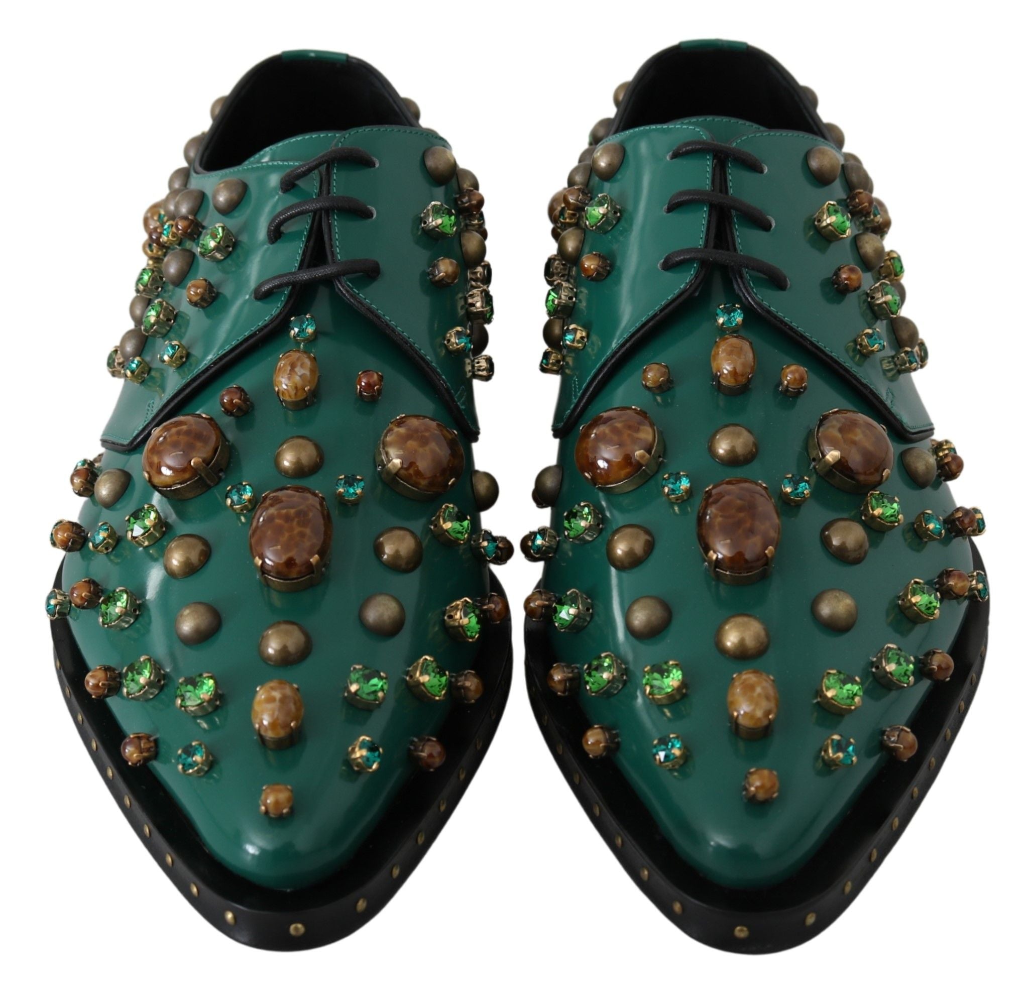Dolce & Gabbana Dolce & Gabbana Green Leather Crystal Dress Broque Women's Shoes