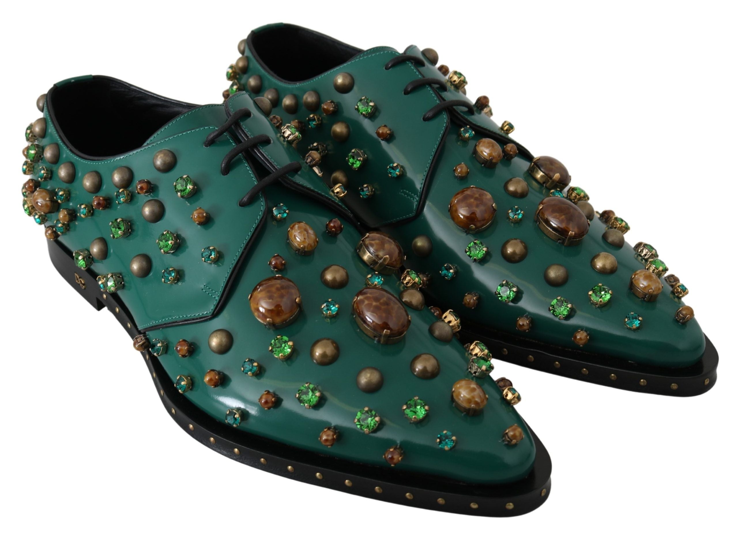 Dolce & Gabbana Dolce & Gabbana Green Leather Crystal Dress Broque Women's Shoes