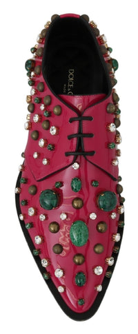 Dolce & Gabbana Dolce & Gabbana Pink Leather Crystals Dress Broque Women's Shoes