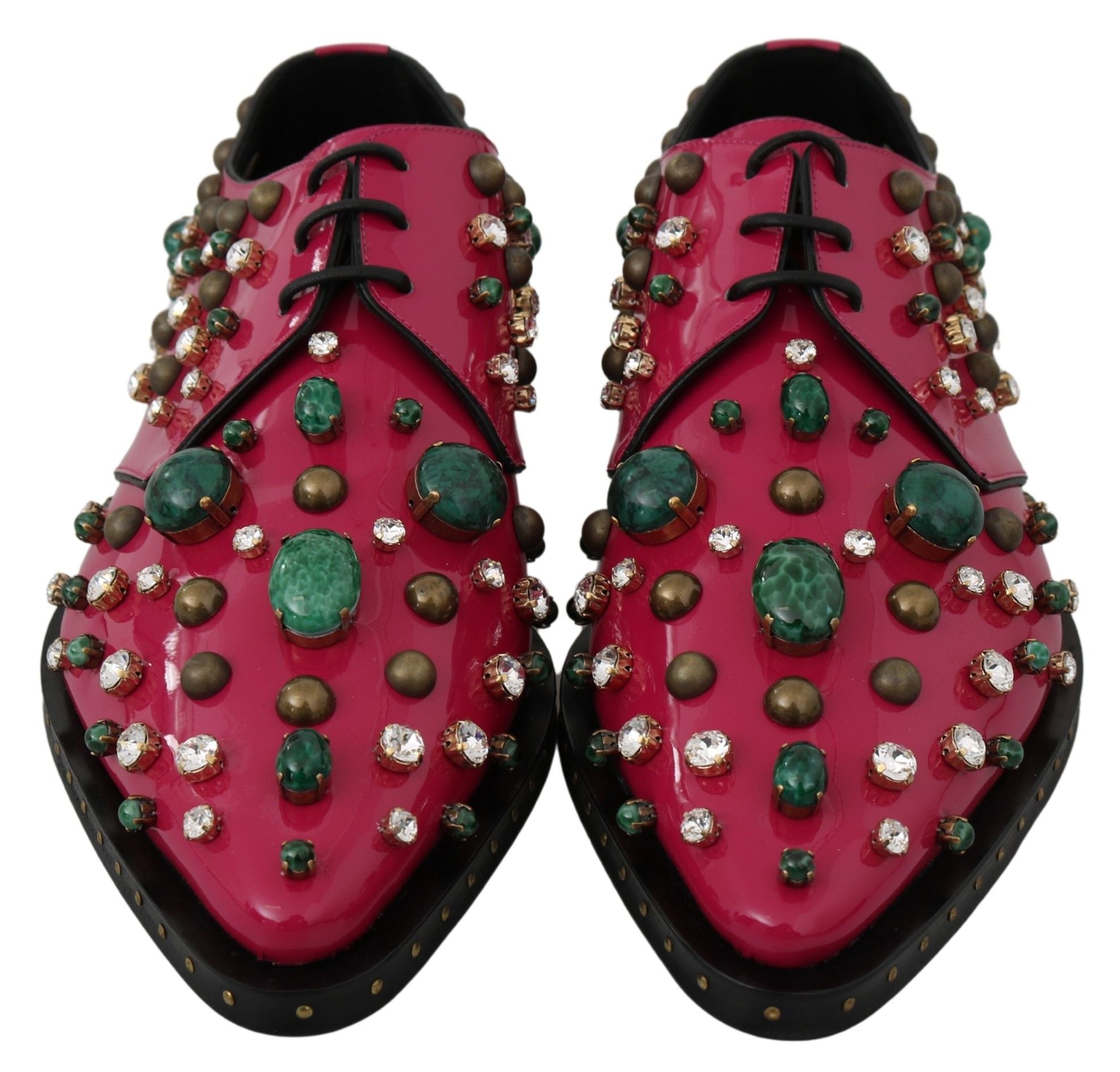 Dolce & Gabbana Dolce & Gabbana Pink Leather Crystals Dress Broque Women's Shoes