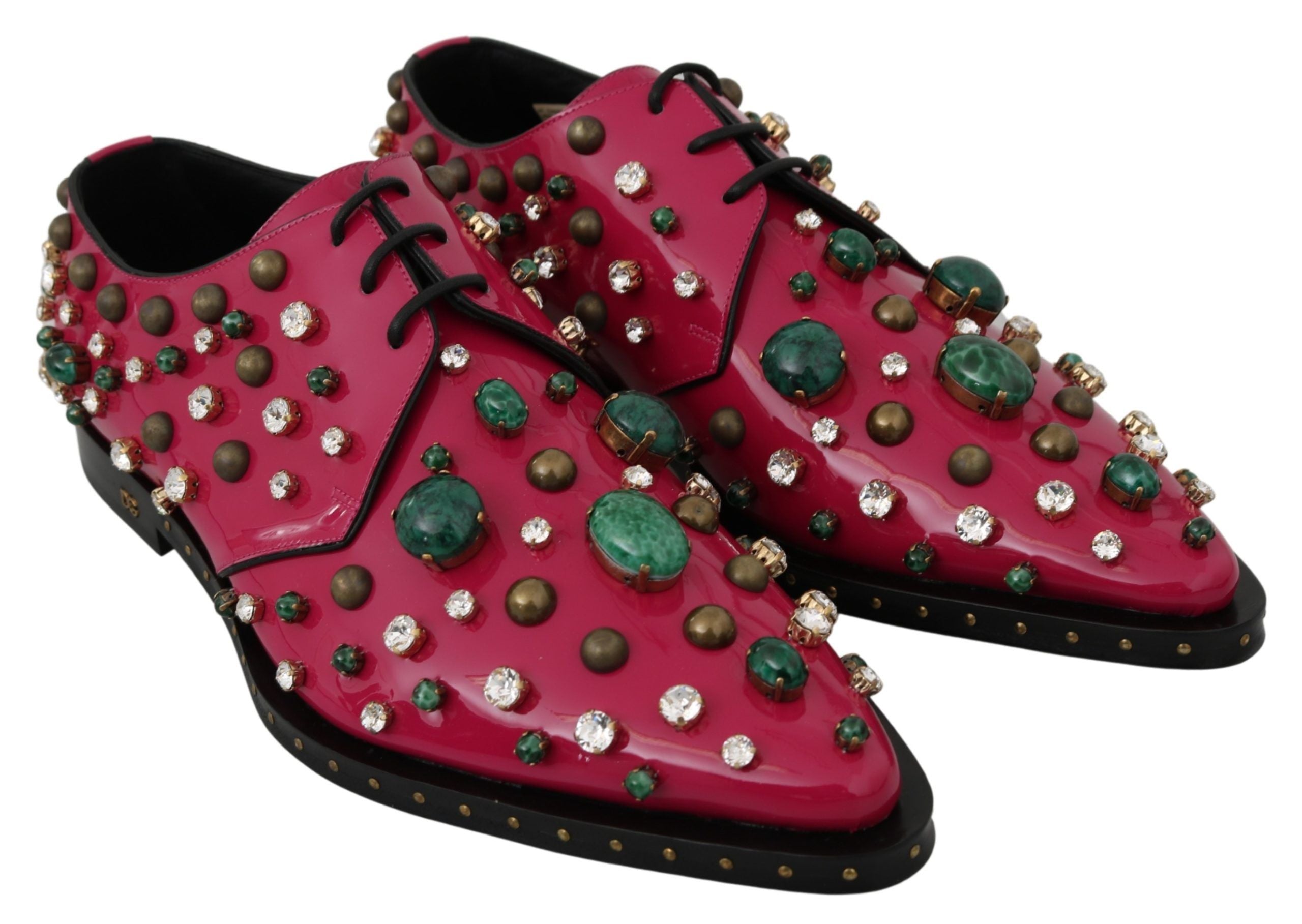 Dolce & Gabbana Dolce & Gabbana Pink Leather Crystals Dress Broque Women's Shoes