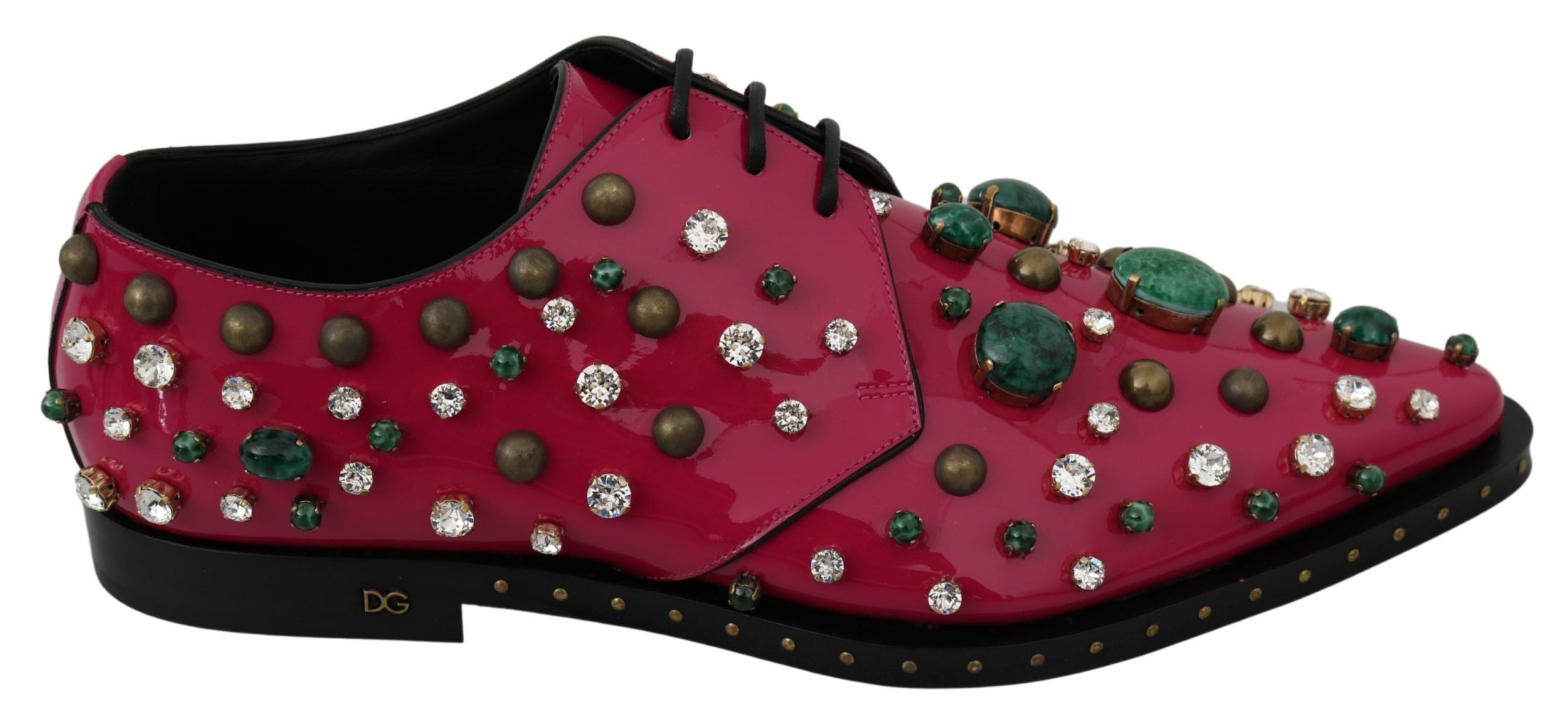 Dolce & Gabbana Dolce & Gabbana Pink Leather Crystals Dress Broque Women's Shoes