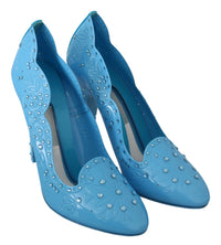 Dolce & Gabbana Blue Crystal Floral CINDERELLA Heels Women's Shoes