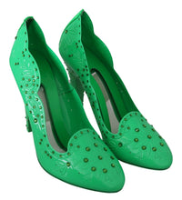 Dolce & Gabbana Green Crystal Floral Heels CINDERELLA Women's Shoes