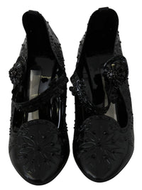 Dolce & Gabbana Black Floral Crystal CINDERELLA Heels Women's Shoes