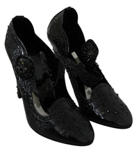Dolce & Gabbana Black Floral Crystal CINDERELLA Heels Women's Shoes