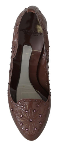 Dolce & Gabbana Brown Floral Crystal Heels CINDERELLA Women's Shoes