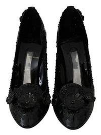 Dolce & Gabbana Black Floral Crystal CINDERELLA Heels Women's Shoes