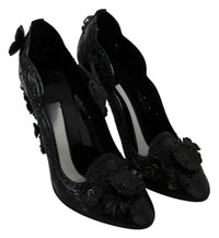 Dolce & Gabbana Black Floral Crystal CINDERELLA Heels Women's Shoes
