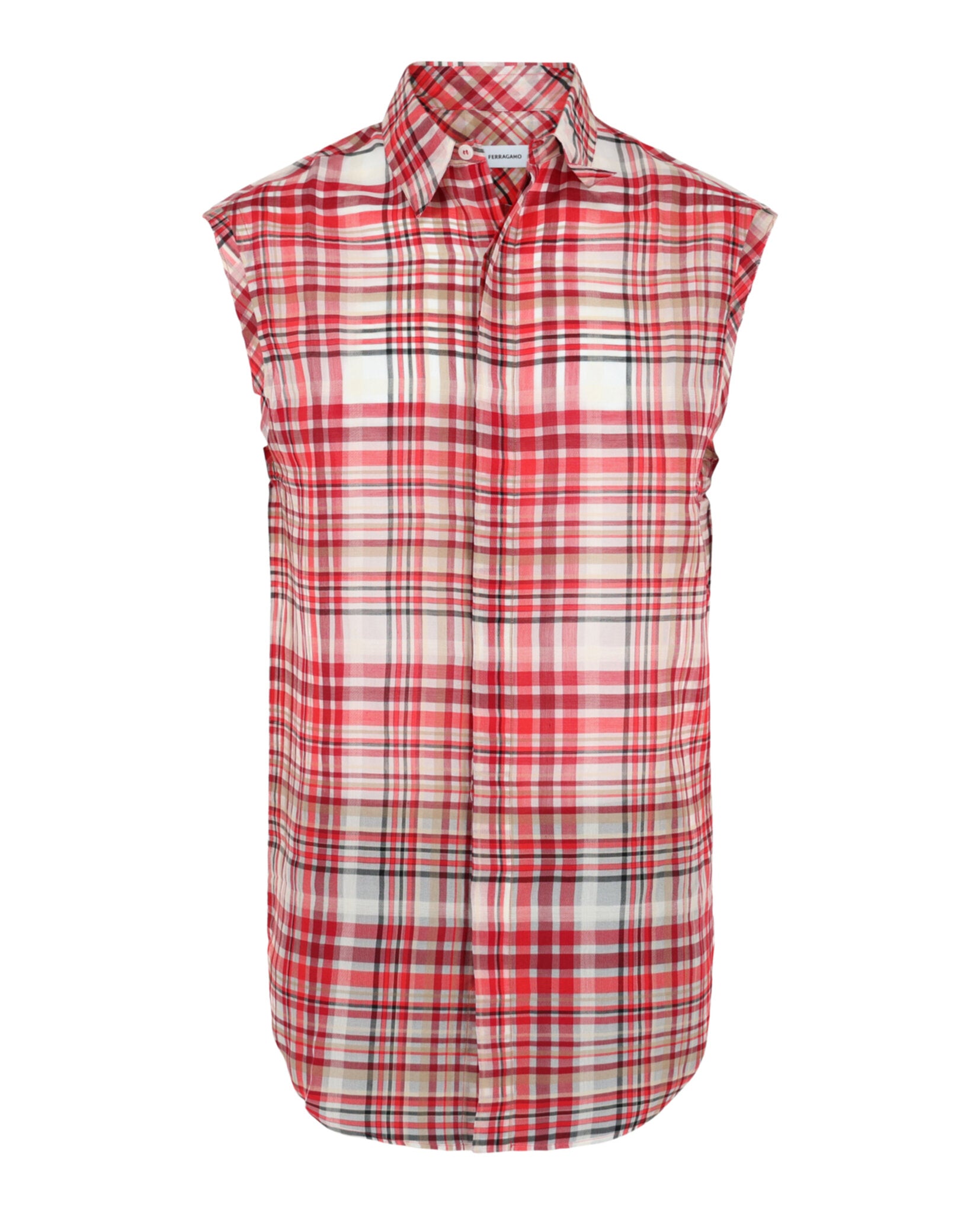 Ferragamo Mens Plaid Print Sleeveless Shirt