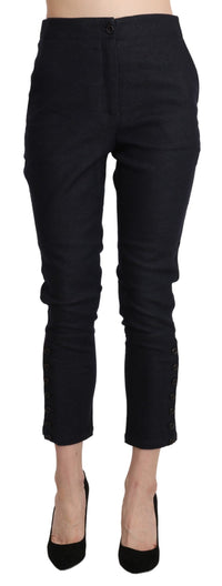 Ermanno Scervino Black High Waist Capri Cropped Cotton Women's Pants