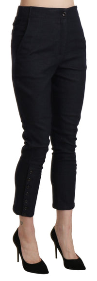Ermanno Scervino Black High Waist Capri Cropped Cotton Women's Pants
