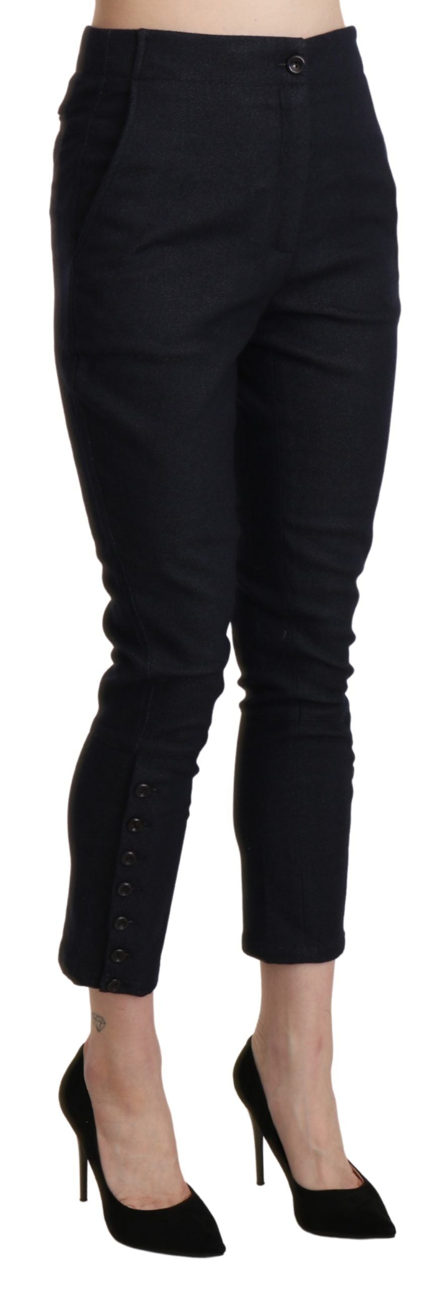 Ermanno Scervino Black High Waist Capri Cropped Cotton Women's Pants