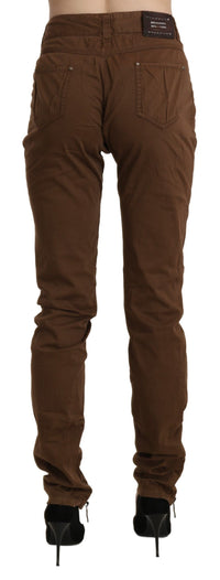 Ermanno Scervino Brown High Waist Skinny Trouser Cotton Women's Pants