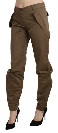 Ermanno Scervino Brown Mid Waist Straight Cotton Women's Pants