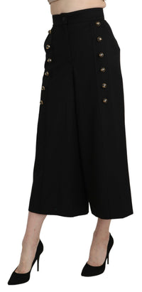 Dolce & Gabbana Black Wide Wool Leg Cropped Trouser Women's Pant
